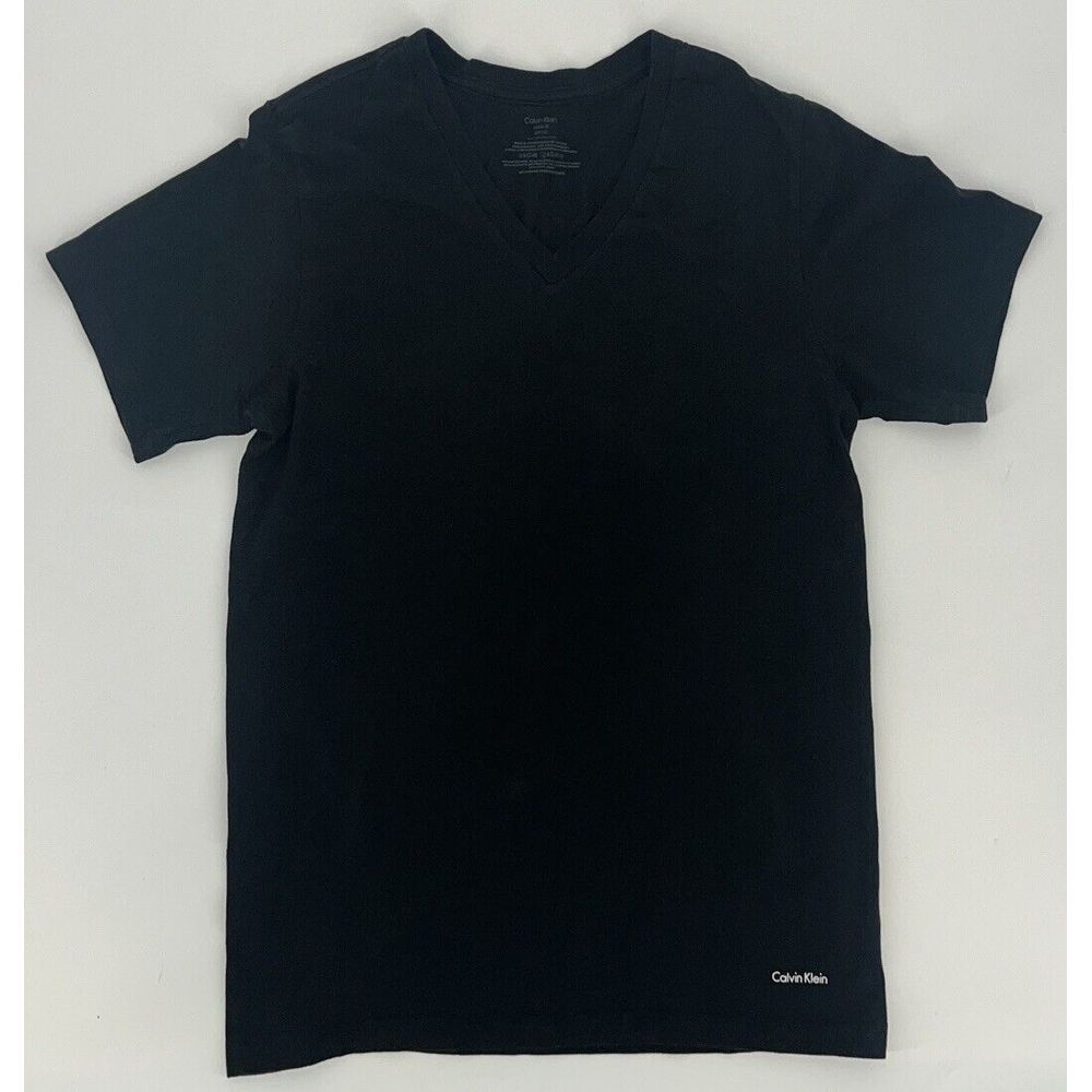 Calvin Klein Classic Fit Black Short Sleeve Cotton V-Neck T-Shirt Men's Small